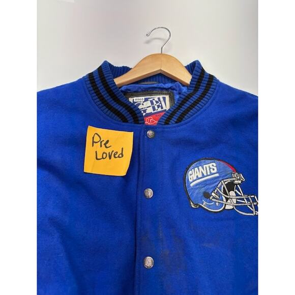 G-III Carl Banks NY Giants Leather Varsity Bomber Jacket Blue/Black Mens Size XL - Picture 2 of 16